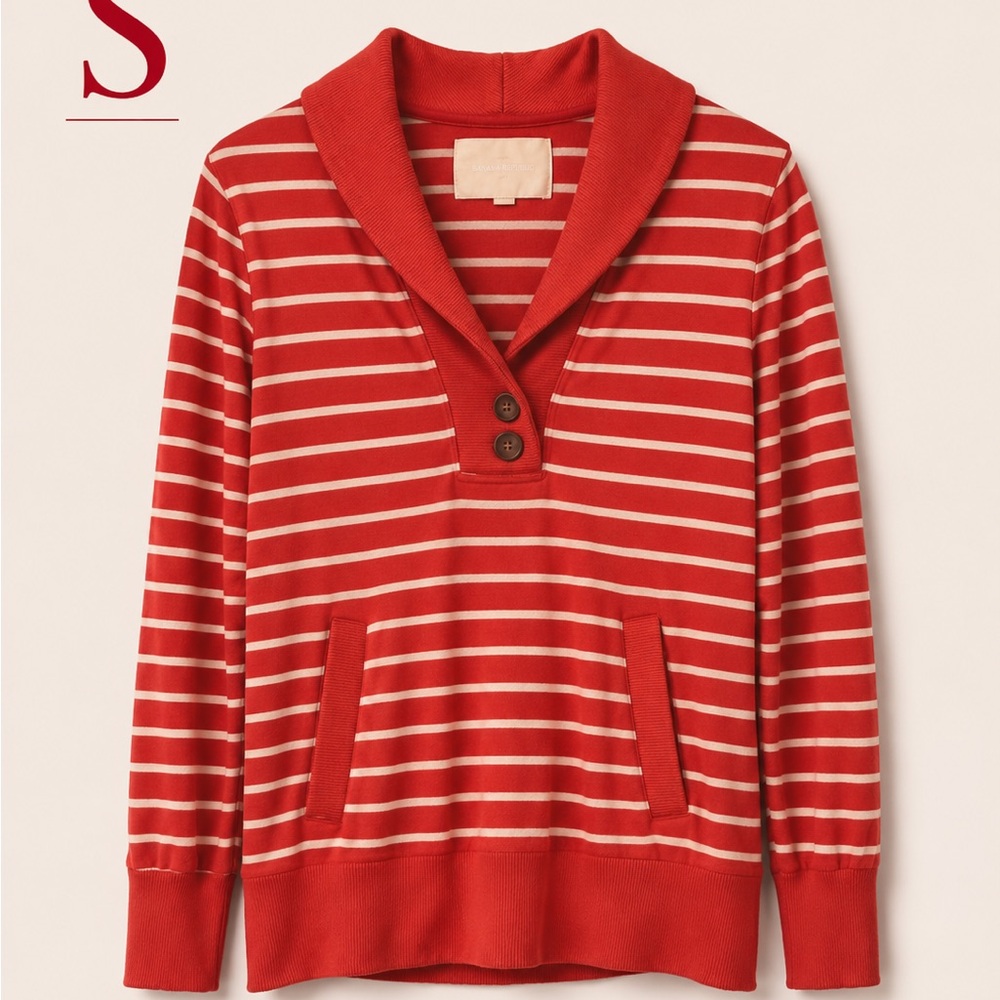 Banana Republic Red and Cream Striped Knit Sweater